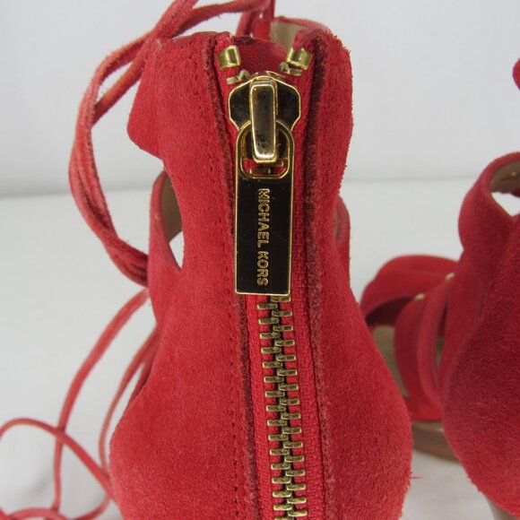 Micheal Kors Red Suede leather SOFIA Lace Up Gladiator Heel Sandal 4" Women's 7 - Picture 7 of 10